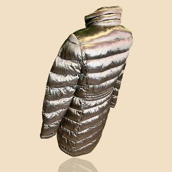 Calvin Klein Pewter Metallic Packable Down-Fill Blend Long Length Puffer Coat S - Picture 9 of 16